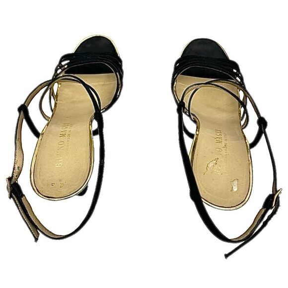 Bruno Magli Women’s Black Satin Open Toe Ankle Strap Heels Size 8M Italy - Picture 9 of 11